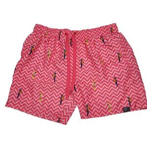 Vertical Sport Pink Swim Trunks Parrot Board Shorts‎ Mesh Lining Mens Medium